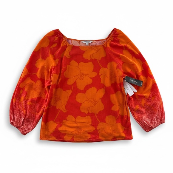 NWT Liverpool Los Angeles Floral Ombre Puff
Sleeve Woven Top Medium Orange - Picture 2 of 8